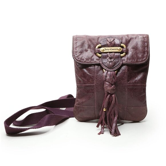 Vintage Y2K Juicy Couture Plum Purple Leather Crossbody Bag Gold Tassel - Picture 16 of 16